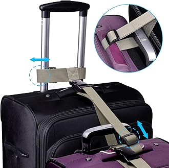 Wisdompro Add a Bag Luggage Strap, 1 Set of Heavy Duty Adjustable Suitcase Connector Belt, Travel Baggage Attachment Accessories for Connecting Luggage Together - Khaki (T-type, Normal)