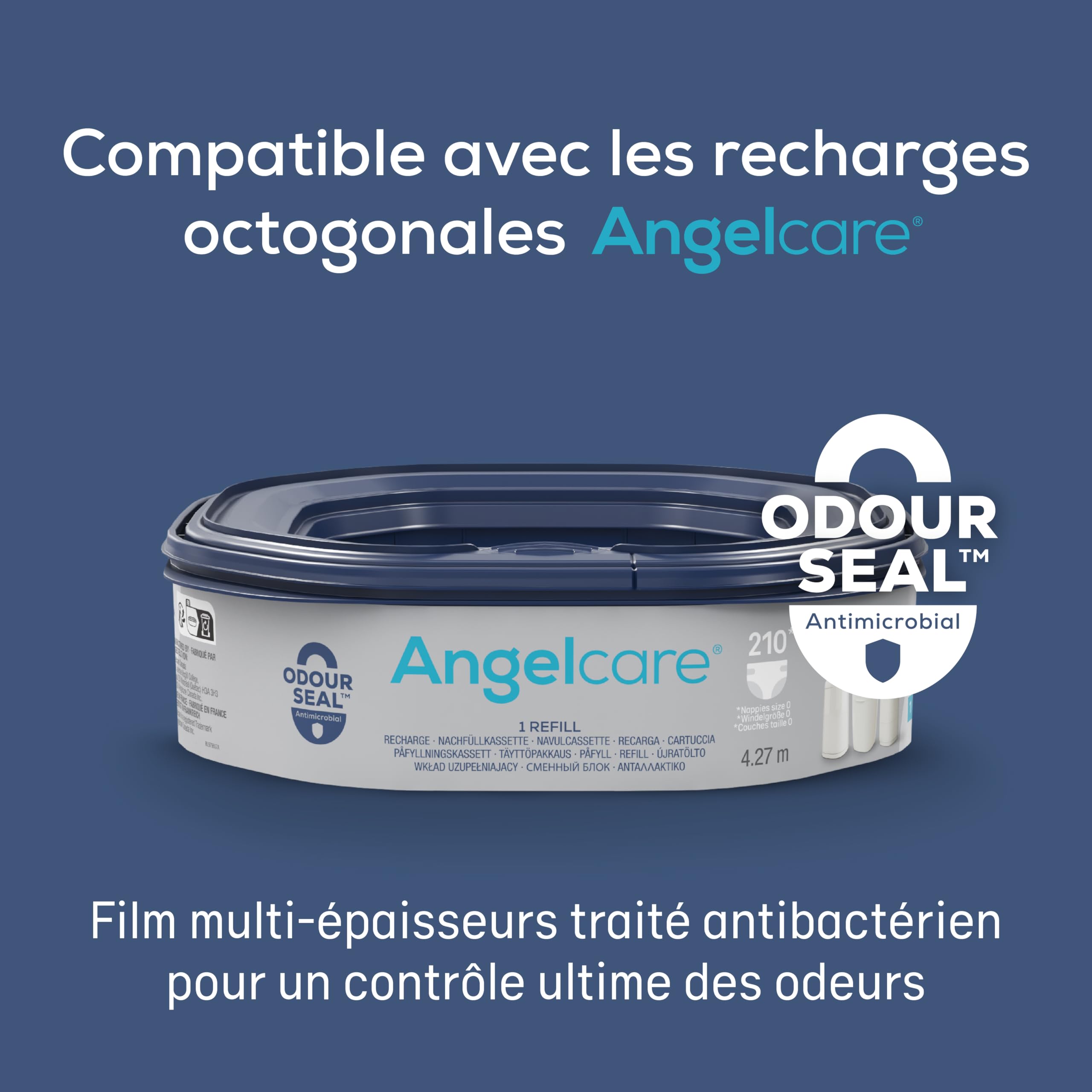 Angelcare Poubelle à Couches Classic XL avec Recharge Octogonale Anti-Odeur Haute Capacité (1 Mois - 190 Couches Taille 0)