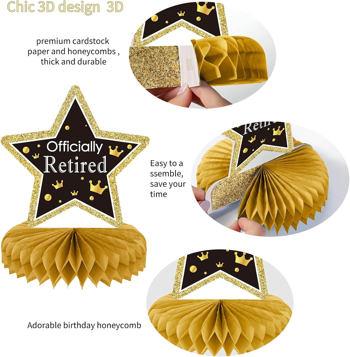 Retirement Party Decorations Gold Retirement Party Centerpiece Honeycomb Glitter Table Decorations Toppers for Happy Retirement Party Supplies Man and Women