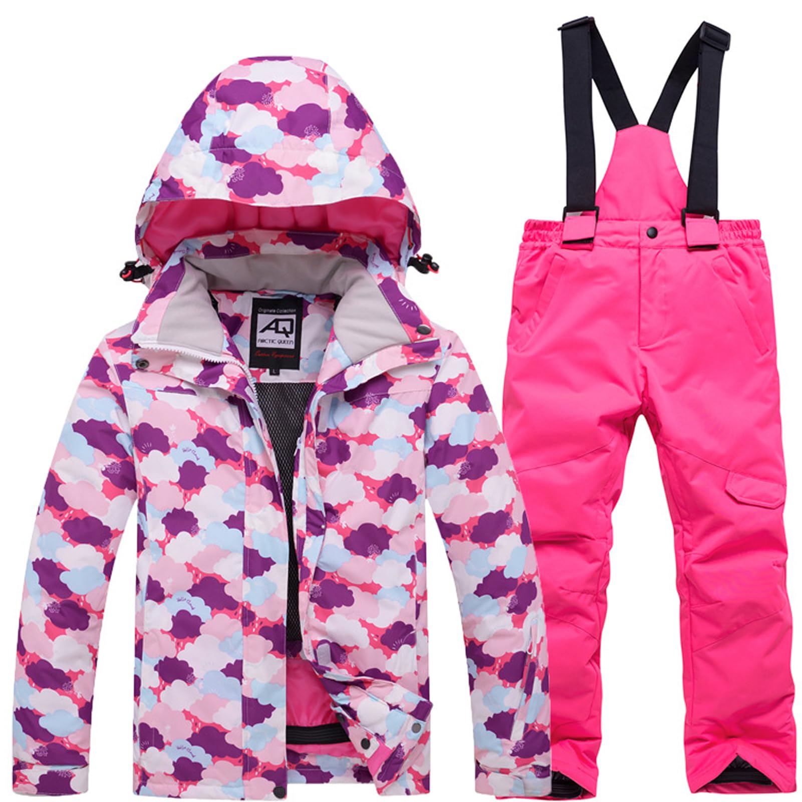 Bambini Ragazzi/Ragazze 2 Pezzi Tuta da Sci Cappuccio Antivento e Impermeabile Giacca da Sci + Pantaloni Invernali