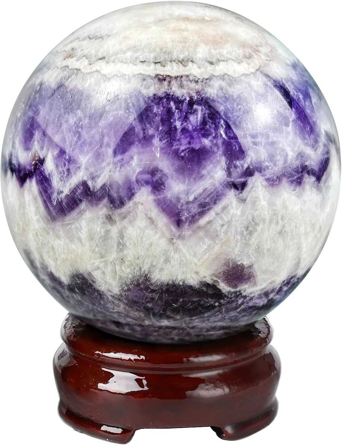 Decorative Dream Amethyst Crystal Stone Ball Figurines Natural Rock Sphere Purple Chevron Amethyst Home Office Decor Meditation Gift with Stand 2.3-2.8"