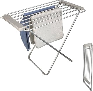 Fishtec Elektrischer beheizter Wäschetrockner 8 Stangen - Elektrischer Handtuchtrockner - Handtuchhalter - Praktik - 95 X 63 X 74 cm - Aluminium gebürstet