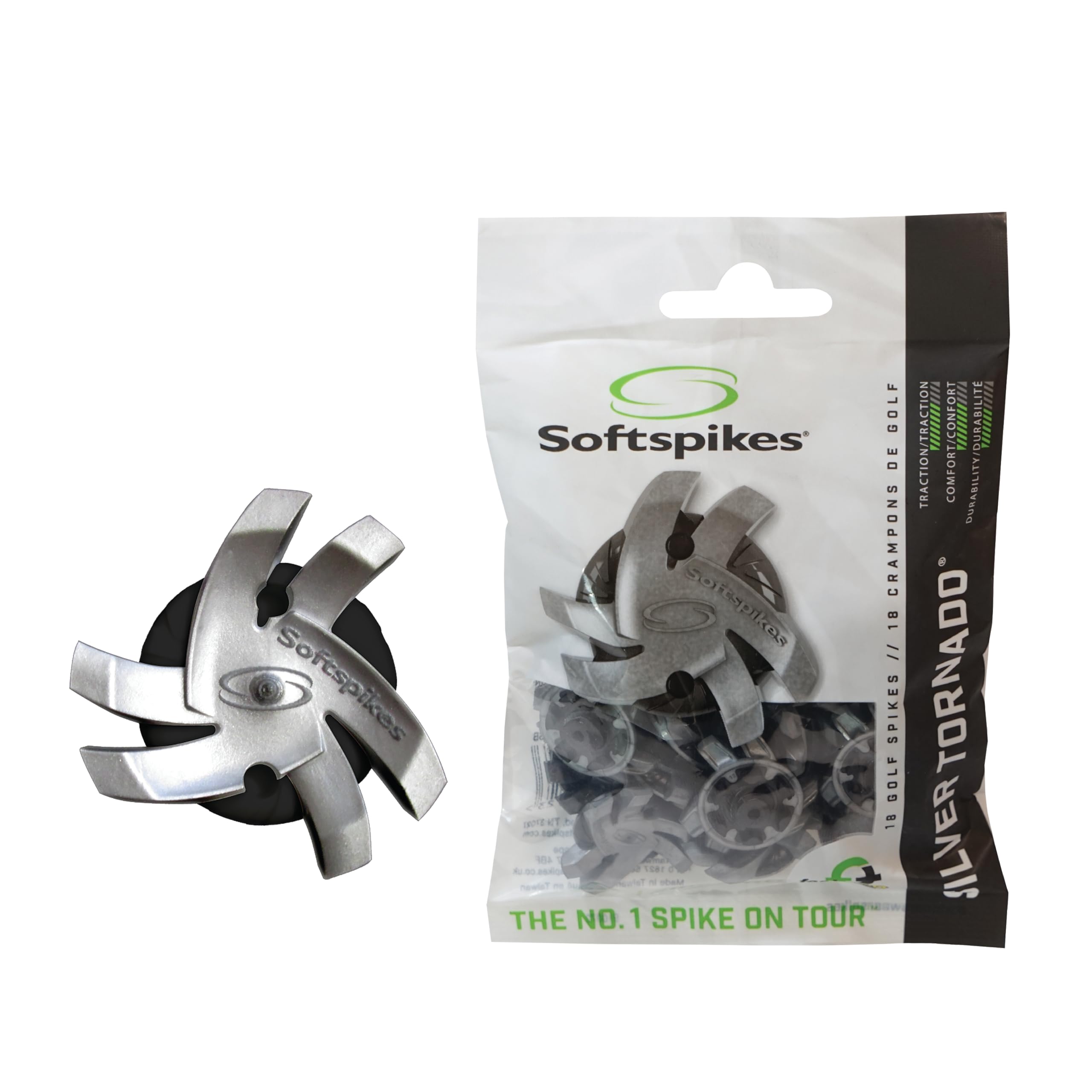 Softspikes Silver Tornado Golf Spikes - Fast Twist 3.0 - Silver/Black - 18 Count