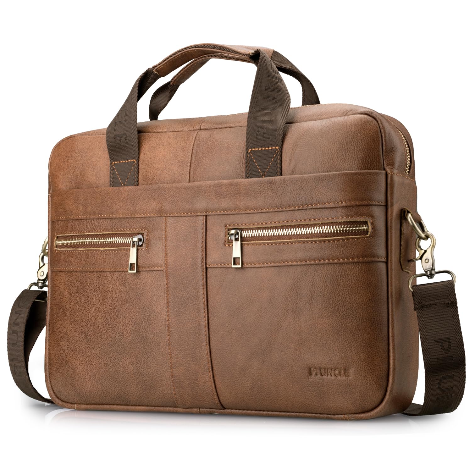 SPAHER Sacoche pour ordinateur portable 15,6" en cuir véritable - Sac à bandoulière pour homme