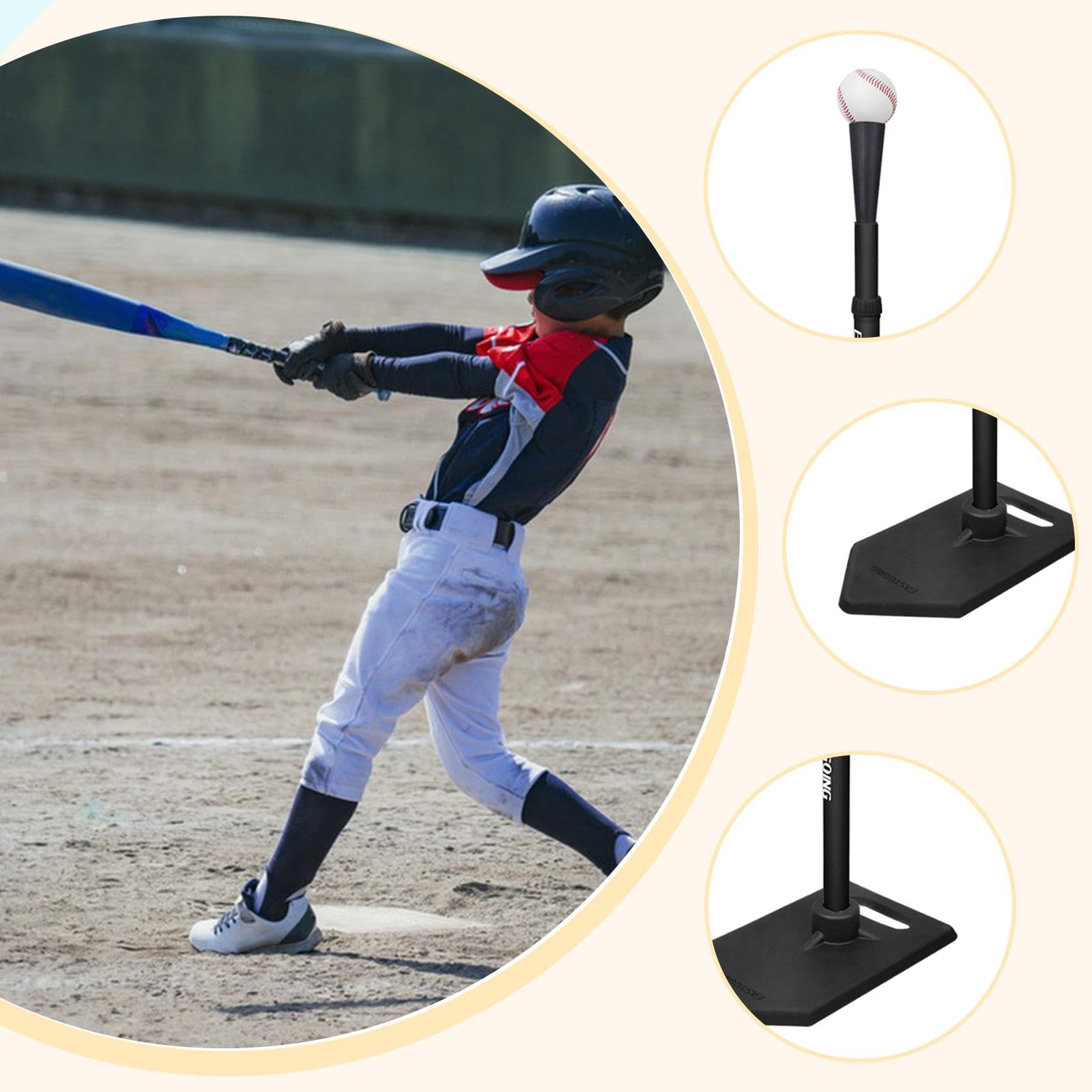 tee de bateo de béisbol Ajustable en Altura de 48 a 81 cm, Soporte portátil versátil para Principiantes y Profesionales, Montaje Sencillo