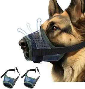 2 Pack Breathable Dog Muzzle - Soft Mesh Dog Mouth Guard with Comfortable Nose Protection, Adjustable Pet Safety Muzzle for Medium Large Dogs, Prevents Biting Barking (Army Green, Large)