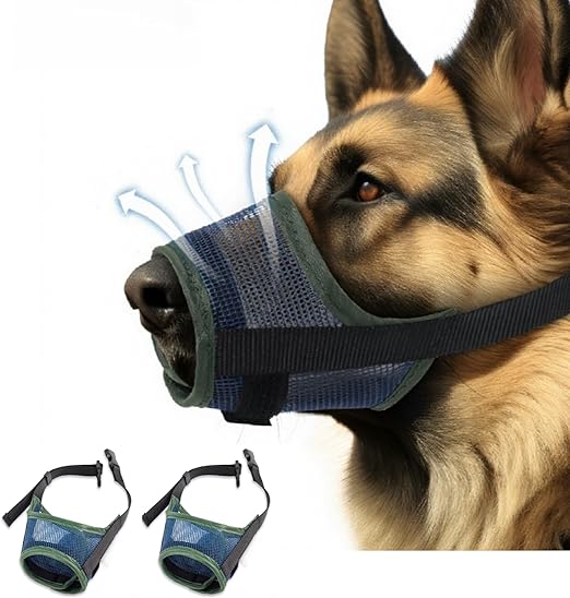 2 Pack Breathable Dog Muzzle - Soft Mesh Dog Mouth Guard with Comfortable Nose Protection, Adjustable Pet Safety Muzzle for Medium Large Dogs, Prevents Biting Barking (Army Green, Small)