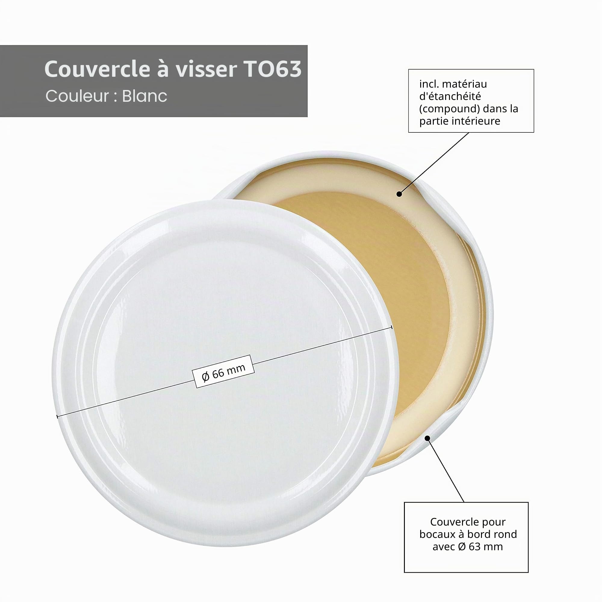 Lot de 75 pots à confiture MamboCat 212 ml + couvercles Twist-Off jusqu'à 63 Blanc.