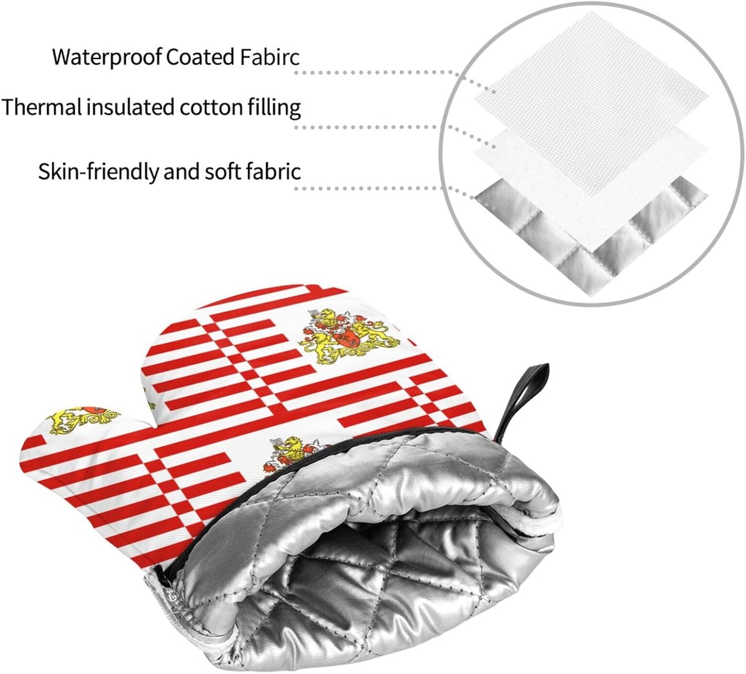 Flag of the Senate of Bremen Oven gloves and heat-resistant mat 4-piece set. Suitable for grilling, microwave oven frying, and baking