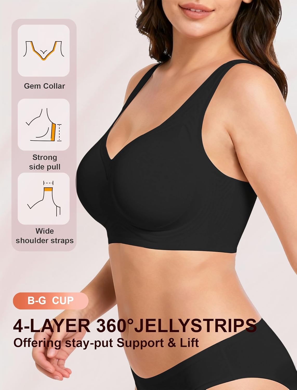 Jelly Wireless Bra Seamless Push Up Full Coverage Supportive Everyday Sport T-Shirt Bra Regular & Plus Size - Image 2