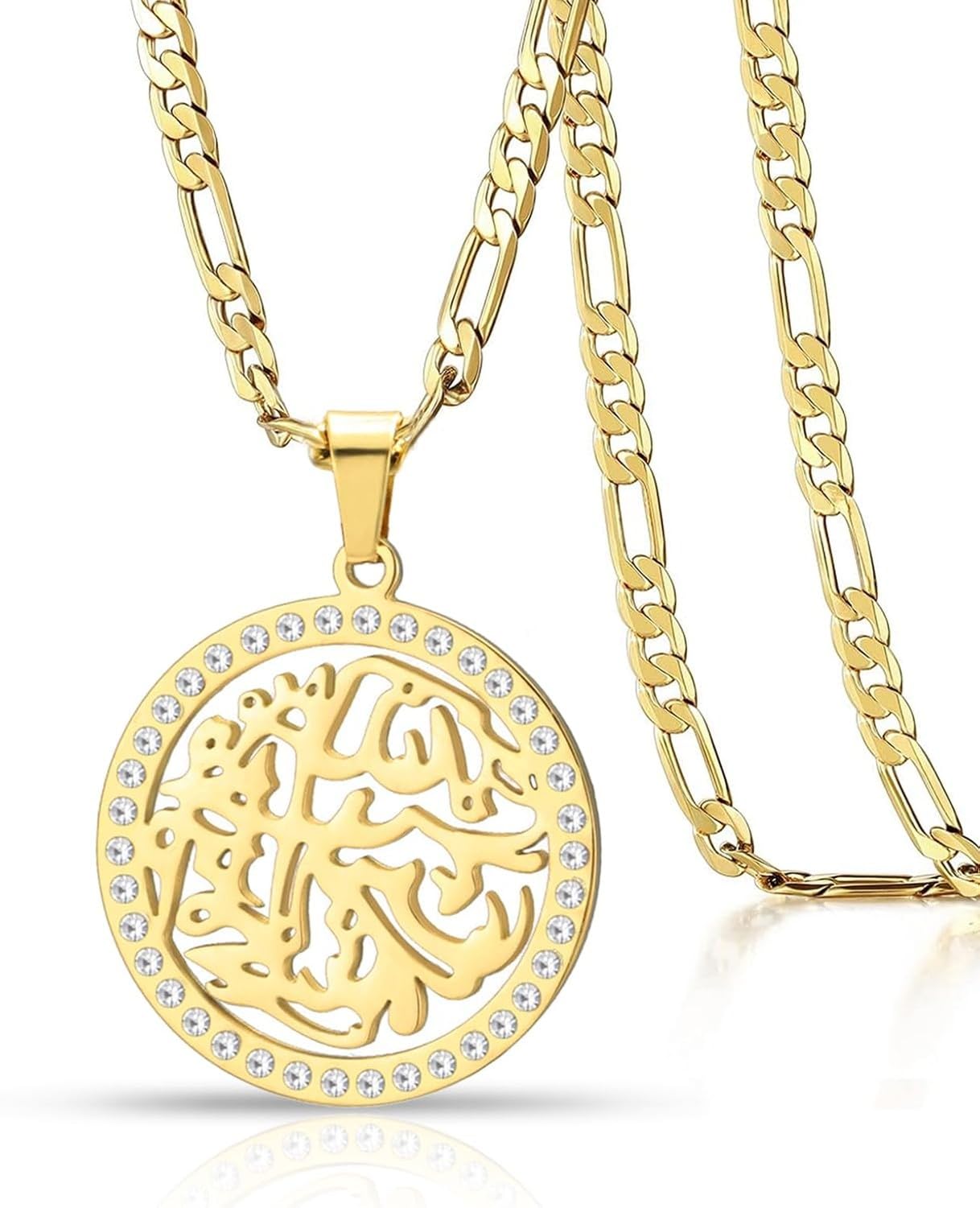 XIUNYIE Men Stainless Steel Quran Ayatul Kursi Pendant Islamic Allah Arabic Calligraphy Necklace Gifts for Ramadan Eid, Gold