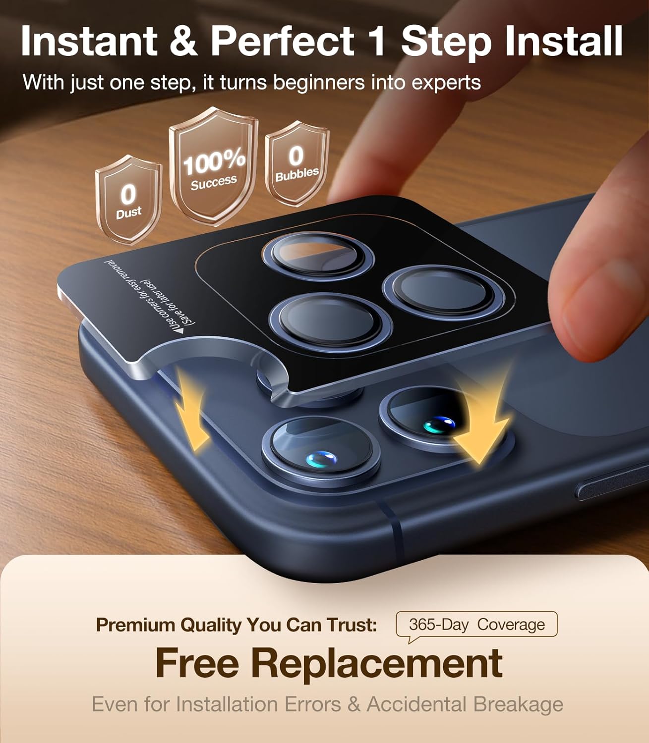 UltraGlass UNBREAK TOP 9H+ Glass for iPhone 17 Pro Max/17 Pro Camera Protector [NO.1 Military Grade Shatterproof] iPhone 17 Pro Max Camera Lens Protector, 17 ProMax Lens Screen Cover, Deep Blue - Image 6