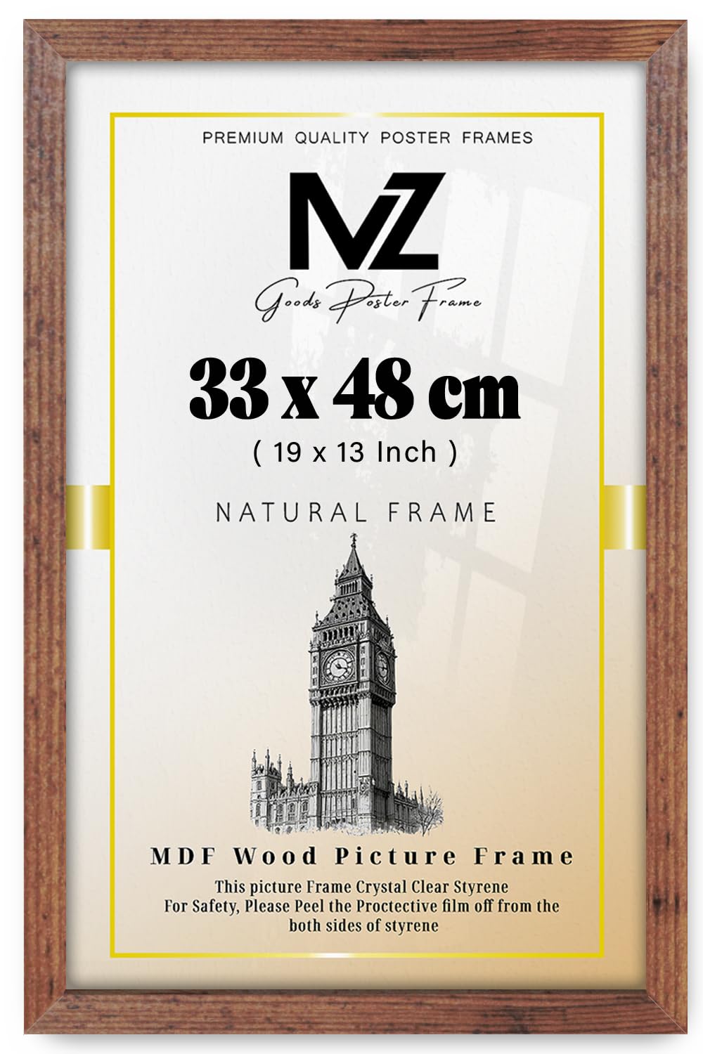 Mz Goods Rustic | Mdf Poster Frame (33 X 48 Cm) 19" X 13" For Travel Posters/Pictures & Home Décor, Secure Hooks For Mounting [ ]