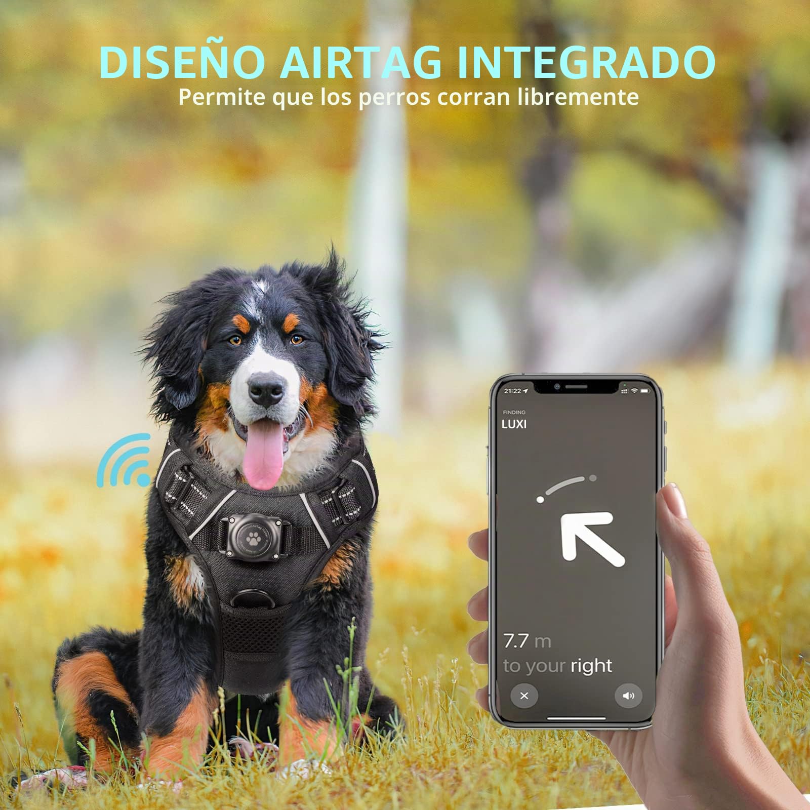 AirTag - Arnés para Perro, Chaleco Integrado para Perro con Soporte 100% Impermeable, arnés Reflectante sin tirones y sin estrangulamiento con Funda Apple Air Tag para Perros pequeños, medianos y