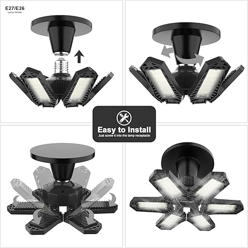 Miniatura 5 de Paquete de 8 luces LED de garaje de 120 W, luz LED de tienda con 6 paneles ajustables ultra brillantes para luz de garaje, luces de techo