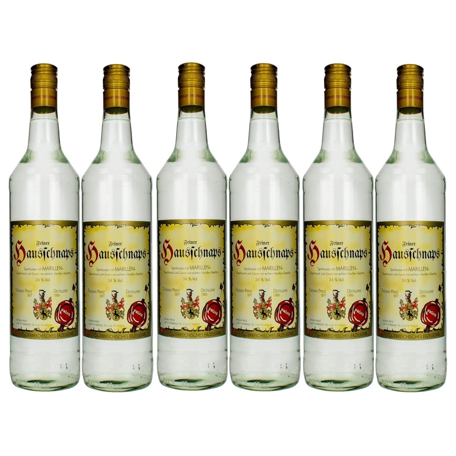Thomas Prinz Hausschnaps Marille Obstbrand 34% I Visando Paket (6 x 1,0 Liter)