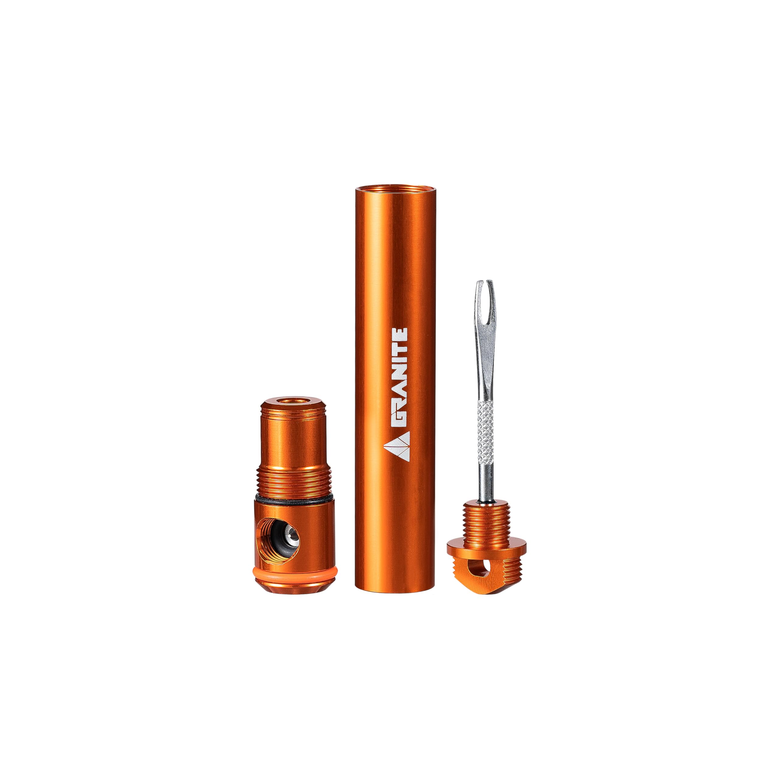 Granite Suture Aero Tire Plug Kit with Integrated CO2 Inflator, Tubeless Tire Repair Kit with 2 Size Plugs, CO2 Tire Inflator Works with Presta Valve (Orange)