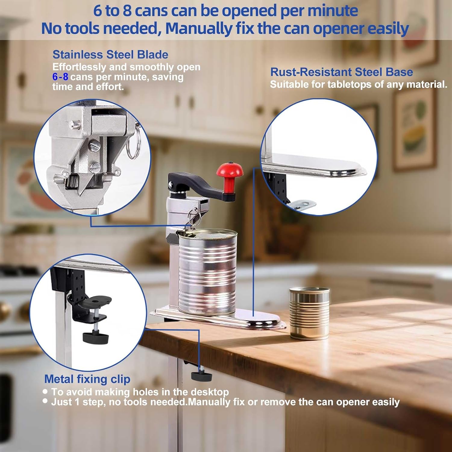 Commercial Can Opener Heavy Duty for 11100, Industrial Can Opener for 6-8 cans per minute, Manual Opener with a stainless steel base and a food-grade stainless steel blade for Cans Up to 13” Tall