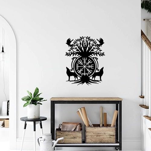 Miniatura 3 de Viking Yggdrasil - Letrero de metal con diseño de lobo vikingo Fenrir y árbol de la vida, decoración nórdica
