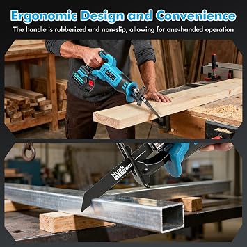Reciprocating Saw, Enhanced 3500 SPM Low Noise Brushless Motor, High-Performance 2 * 21V 4.0 Ah Batteries Extended Standby, 8 pcs Versatile Alloy Steel Blade Set Easily Cut Through Wood, Metal