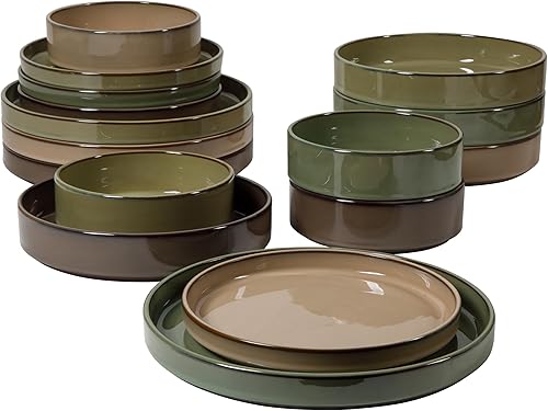 Vista 16 de Bloomhouse Palermo Sun - Juego de platos y cuencos de cerámica reactiva de cerámica de doble tazón, color amarillo tumérico, servicio para cuatro