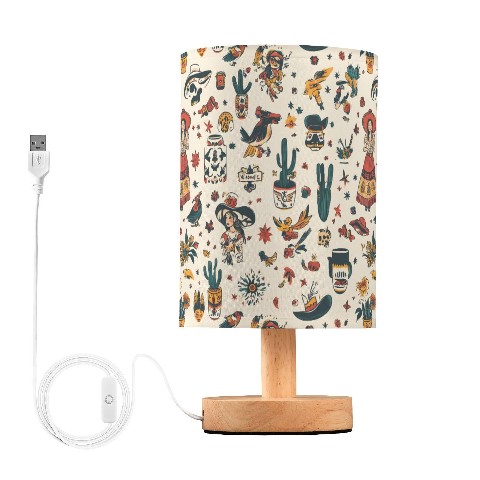 JUMBEAR Mexican Style Small Eye Care Table Lamp,Bedside Lamps Nightstand Lamps with Flaxen Fabric Shade for Kids Room Living Room Office Desk