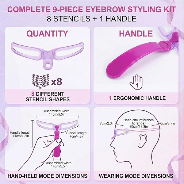 8 Pièces Pochoir Sourcils Réutilisable,Pochoirs Sourcils Réutilisables pour Débutants,Kit DIY Maquillage Sourcils avec Tampon,Pochoir à sourcils pour débutants,Brosse à Sourcils et Carte 3D. - 2
