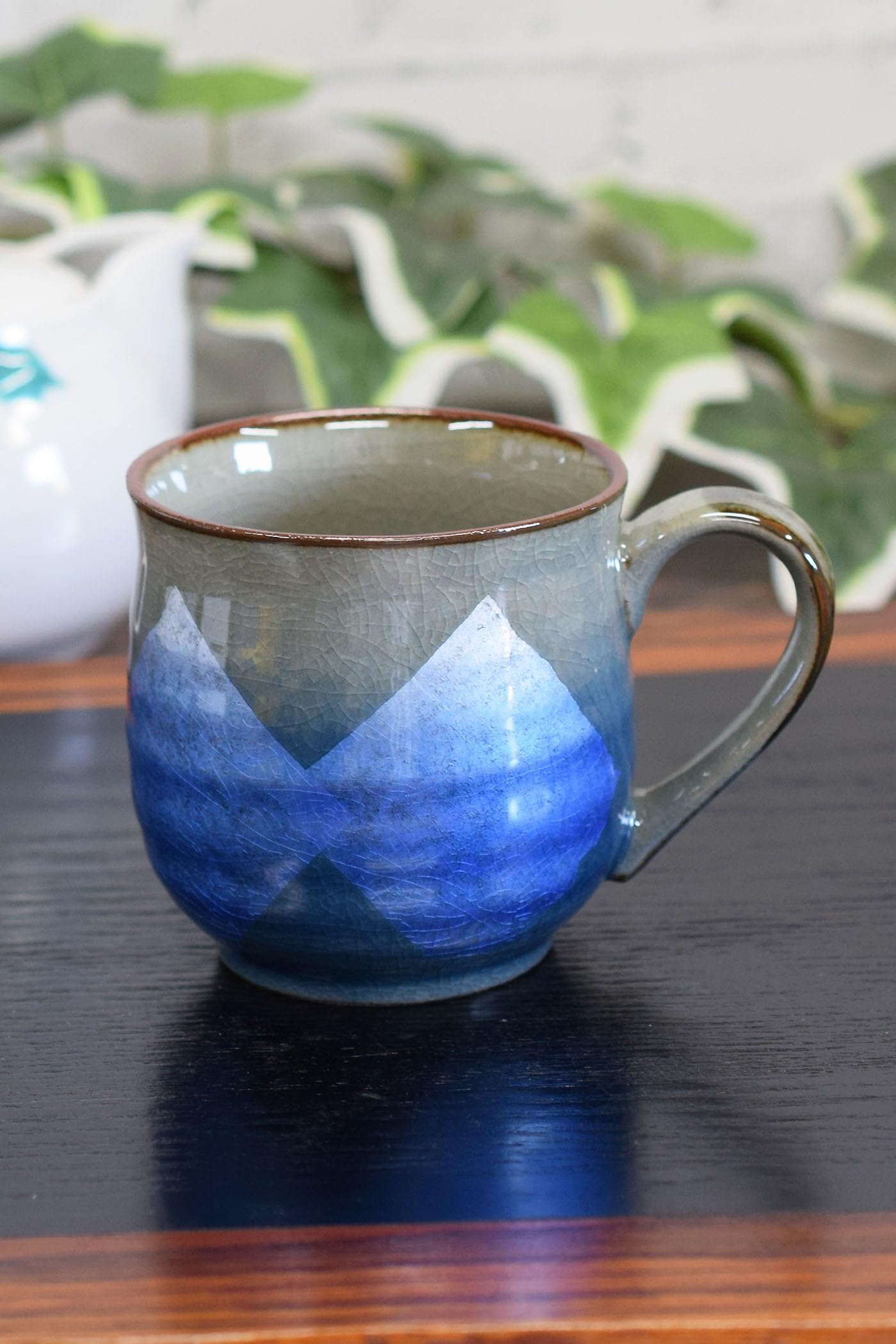 Silver Blue Ceramic Mug Kutani Ware Waza no Kura 8.8oz Gift Box Japan
