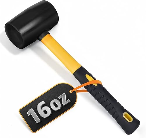 Martillo de mazo de goma de 16 onzas, mazo de martillo de goma con mango duradero y ergonómico, diseño antivibración para un trabajo eficiente,