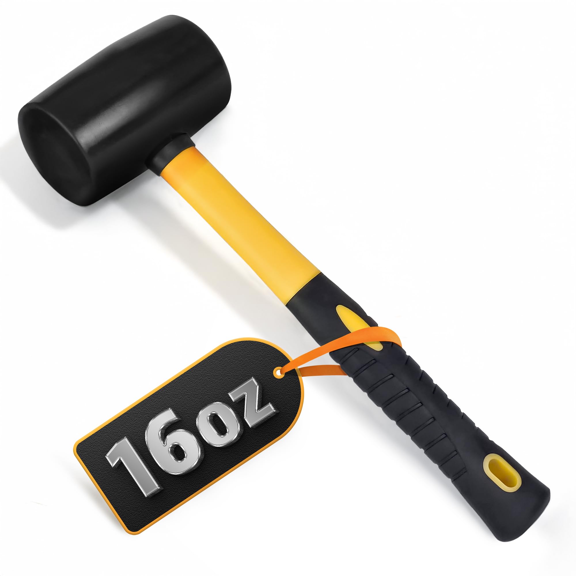 16 oz Rubber Mallet Hammer (1 Lb), 12 in, Non-Marring Soft Face Head