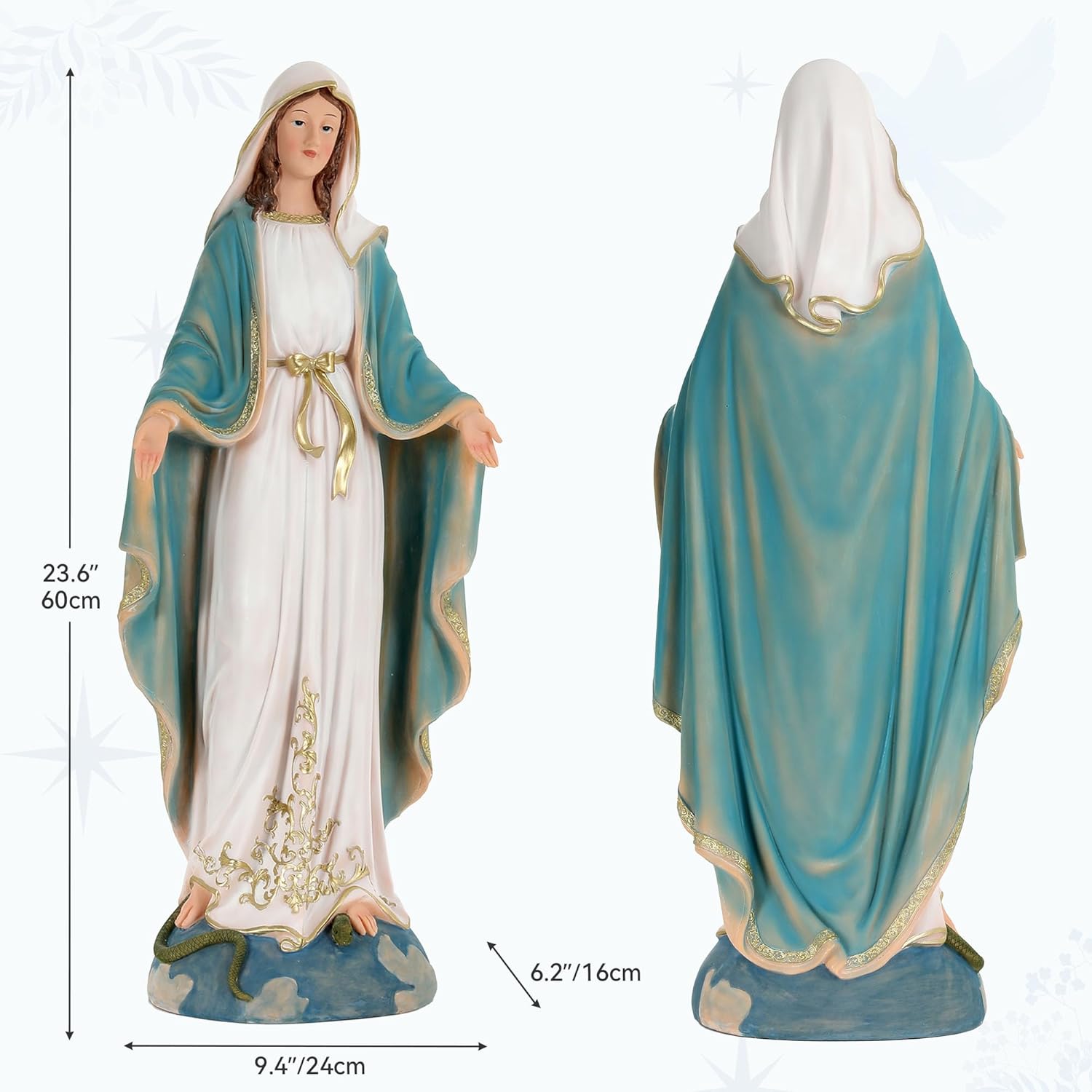 24" Tall Virgin Mary Statue, Our Lady of Grace Large Nativity Figures, Catholic Blessed Mother Mary Renaissance Resin Sculpture for Home, Altar, Church for Mom & Grandma