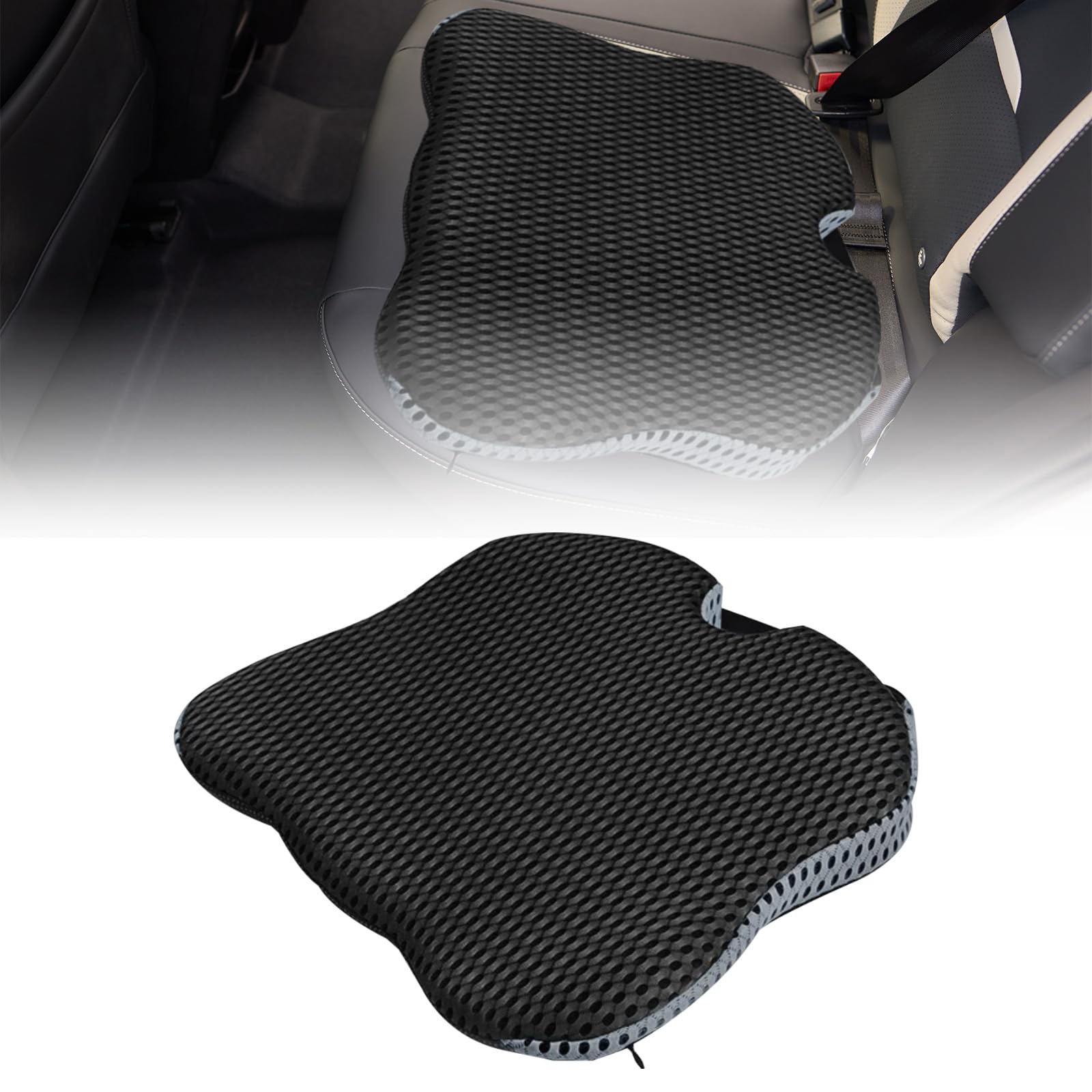Cuscino Sedia, Cuscino per Wedile a Cuneo Dell'Auto, Cuscino per Sedile Auto con Fondo Antiscivolo, Adulti Rialzo Cuscini Ergonomico in Memory Foam, Cuscini per Auto Seduta Guidatore (Nero)