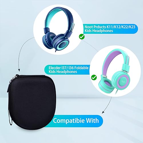 Vista 2 de Funda de auriculares para niños compatible con Elecder i37 / Noot K11 / iClever BTH12 / HS19 / BTH26 / JoySpark-T5 / Candy Bila BH03 / negro