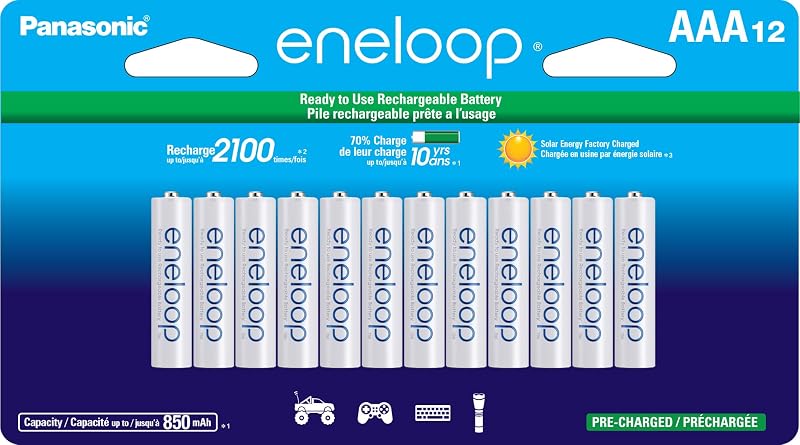 Eneloop Panasonic BK-4MCCA12FA AAA 2100 ciclos Ni-MH baterías recargables precargadas, paquete de 12 baterías
