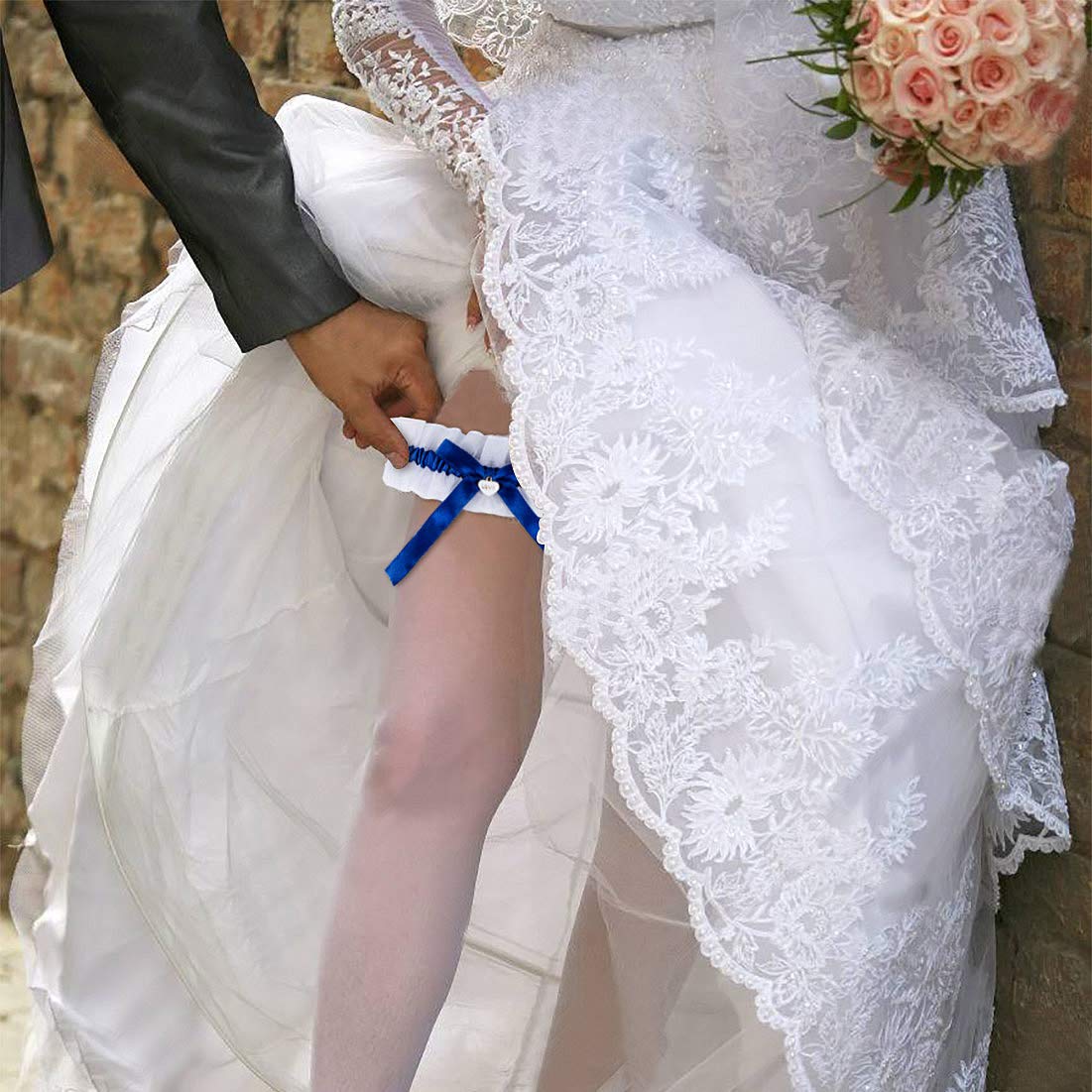 Dadabig 1 Pcs Giarrettiere di Pizzo Reggicalze da Sposa in Pizzo per Donna Reggicalze da Sposa in Pizzo per Donna da Sposa Fasce Cosce Pizzo Giarrettiera da Sposa Nuziale con Colore Blu