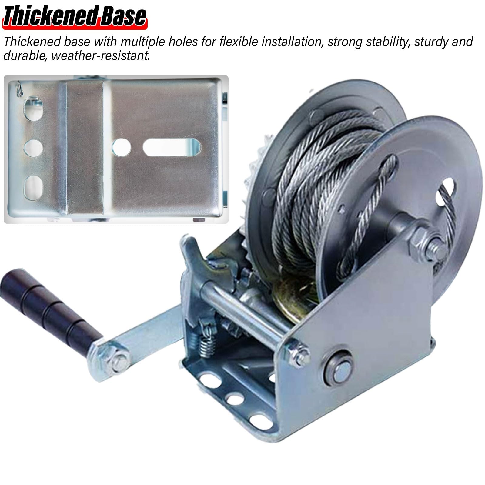 Verricello Manuale Barca Trailer Winch 3000lbs Mano Winch Heavy Duty Gancio Con 25m/82ft Cinghia Nera Manovella Ratchet Winch E Rapporto 4:1/8:1 Gear 2 Velocità Commutabile 2 Vie ( Color : Silver , Si