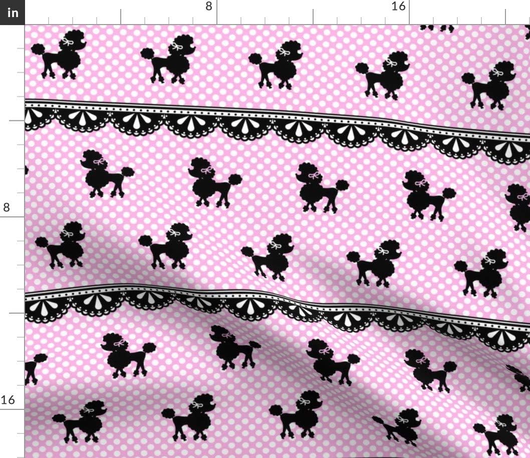 Spoonflower Fabric - Pink Poodle Polka Dots Fifties Rockabilly Poodles Sweet Girl Nursery Printed on Petal Signature Cotton Fabric Fat Quarter - Sewing Quilting Apparel Crafts Decor