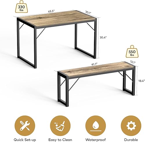 Miniatura 8 de Gizoon Juego de mesa de comedor de 455 pulgadas para 4 mesa de comedor de cocina con 2 bancos juego de mesa de comedor con marco de metal y tablero