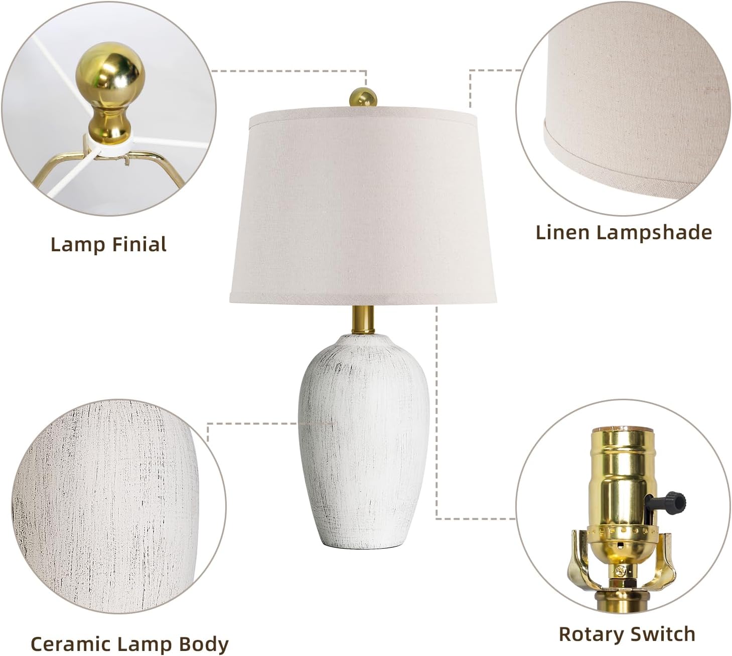 21'' Set of 2 Rustic Ceramic Small Table Lamps for Living Room Bedroom, Farmhouse Vintage Nightstand Lamps for Office Entryway End Table, 2 Bulbs Included