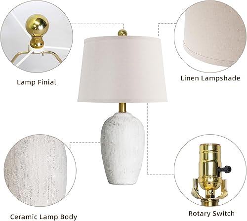 Miniatura 6 de Juego de 2 lámparas de mesa rústicas de cerámica de 21 pulgadas para sala de estar, dormitorio, lámparas vintage de mesita de noche para oficina,