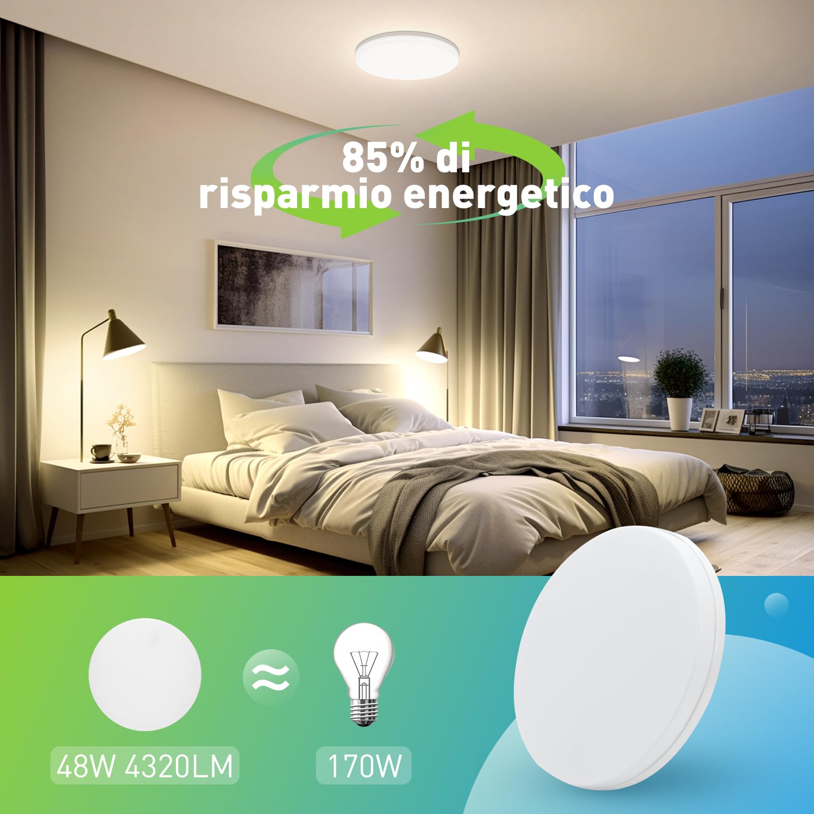 Yafido LED Plafoniera 48W Ultra magro UFO Pannello LED Rotondo Bianca Naturale 4000K 4320LM Lampada da Soffitto per Soggiorno Camera da letto Bagno Cucina Corridoio e Balcone Ø30cm