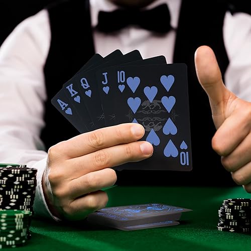 Vista 14 de WJPC Cartas de juego impermeables de plástico fáciles de barajar, cartas de póquer de dragón negro para juego y fiesta, baraja de cartas (dragón)