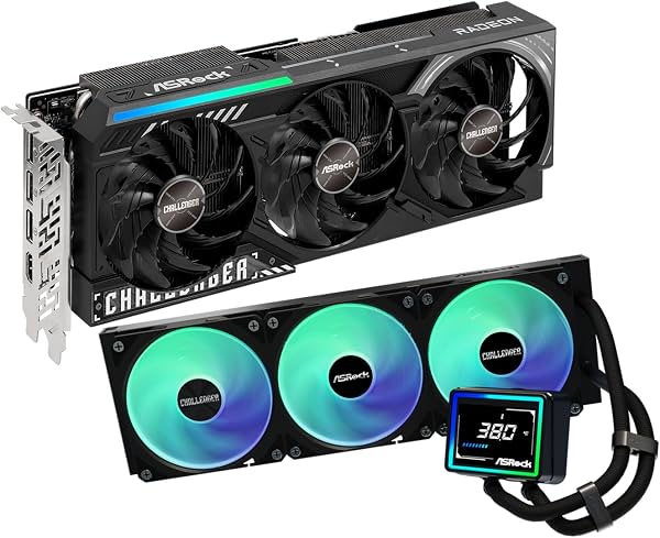 Combo ASRock Radeon RX 9070 XT Challenger 16GB y Enfriamiento Líquido AIO Challenger 360 Digital | Gaming 4K de gama alta con pantalla de 3"