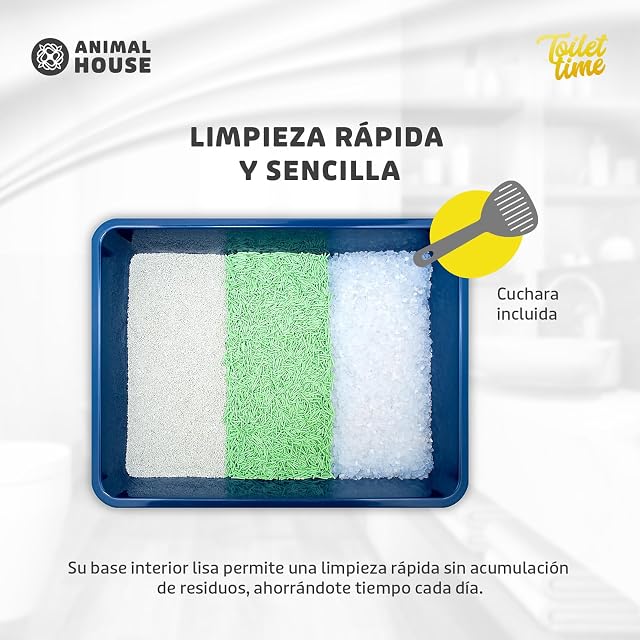 Foto 4 de 7 de Animal House Arenero para Gatos sin Borde, Bandeja Higiénica Abierta con Pala Incluida, Tamaño L 43x33x9 cm