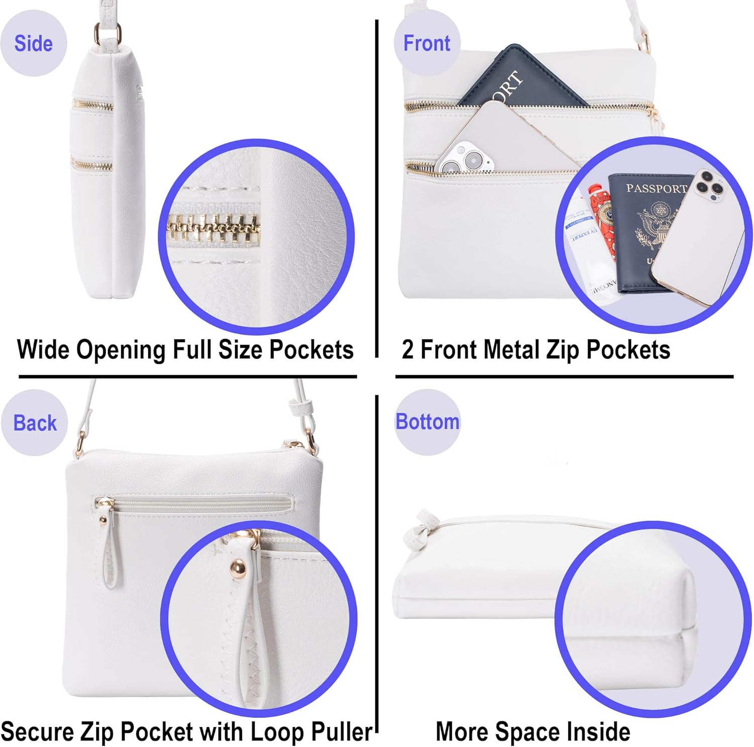 Solene Small Multi Zipper Pocket Crossbody Bag with Adjustable Strap, Lightweight Travel Purse, Daily Small Messenger Pouch - Image 7