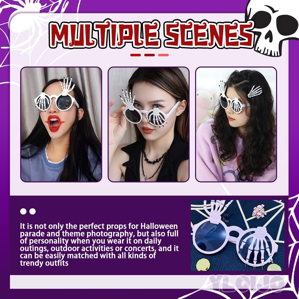 Halloween Skeleton Sunglasses Funny Skeleton Hand Sunglasses for Women Girl Men Halloween Festival Party Decorative Accessories image 4