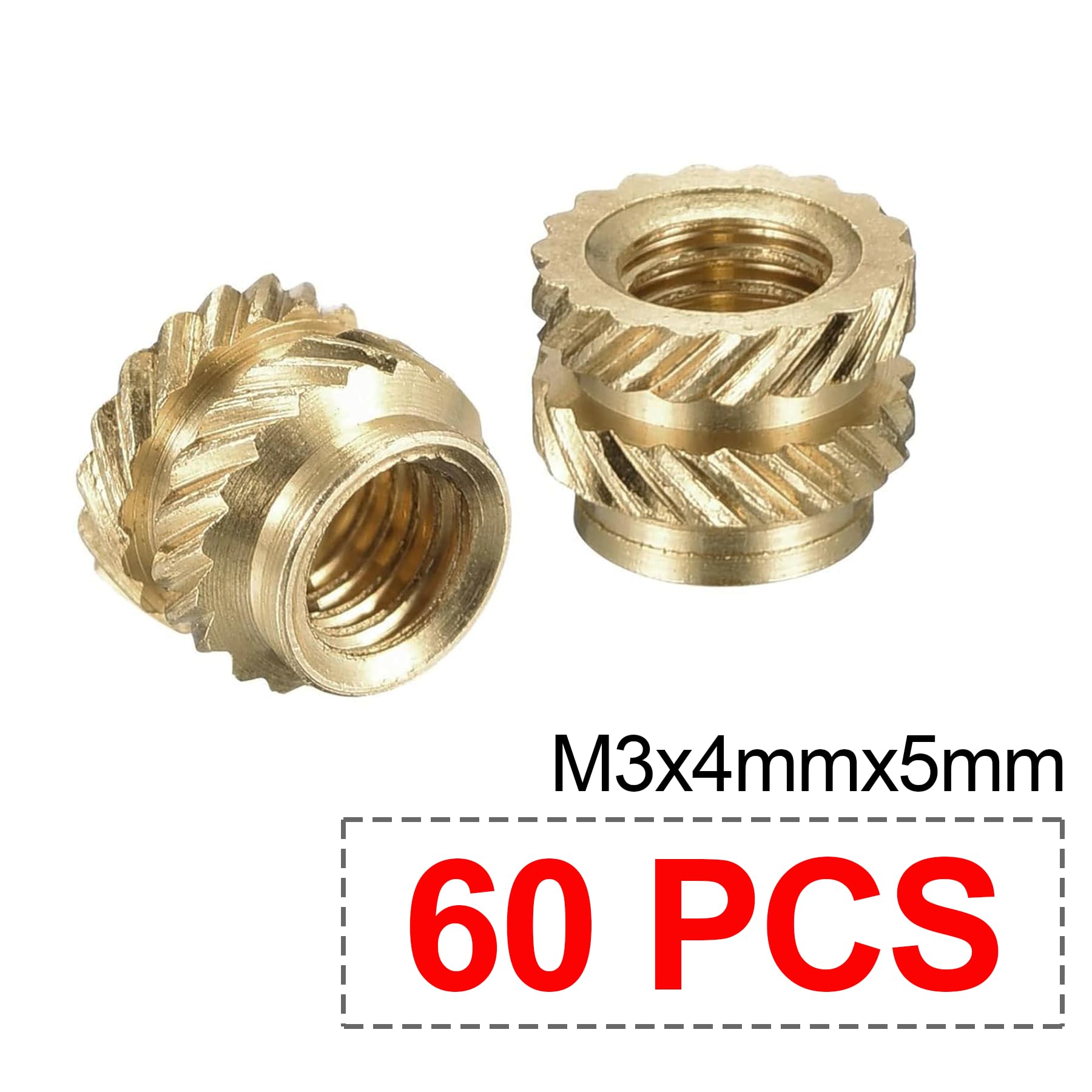 LEPEVNEY 60Pcs M3 Knurled Threaded Insert Nuts, 4mm Length, 5mm OD - Image 3
