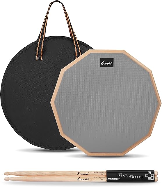 12 Inches Drum Pad and 5A Drum Sticks, Double Sided Snare Drum Practice Pad for Drummers, Silent Practice Drum Pad with Storage Bag - Gray