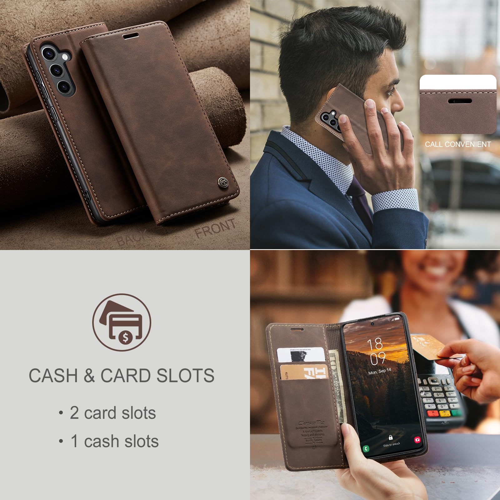 for Samsung Galaxy S24 Plus Case, Flip Wallet Leather Case with Card Holder Magnetic Closure Shockproof Kickstand Protective Phone Cases Cover for Galaxy S24 Plus 5G Cover,Coffee — view 6