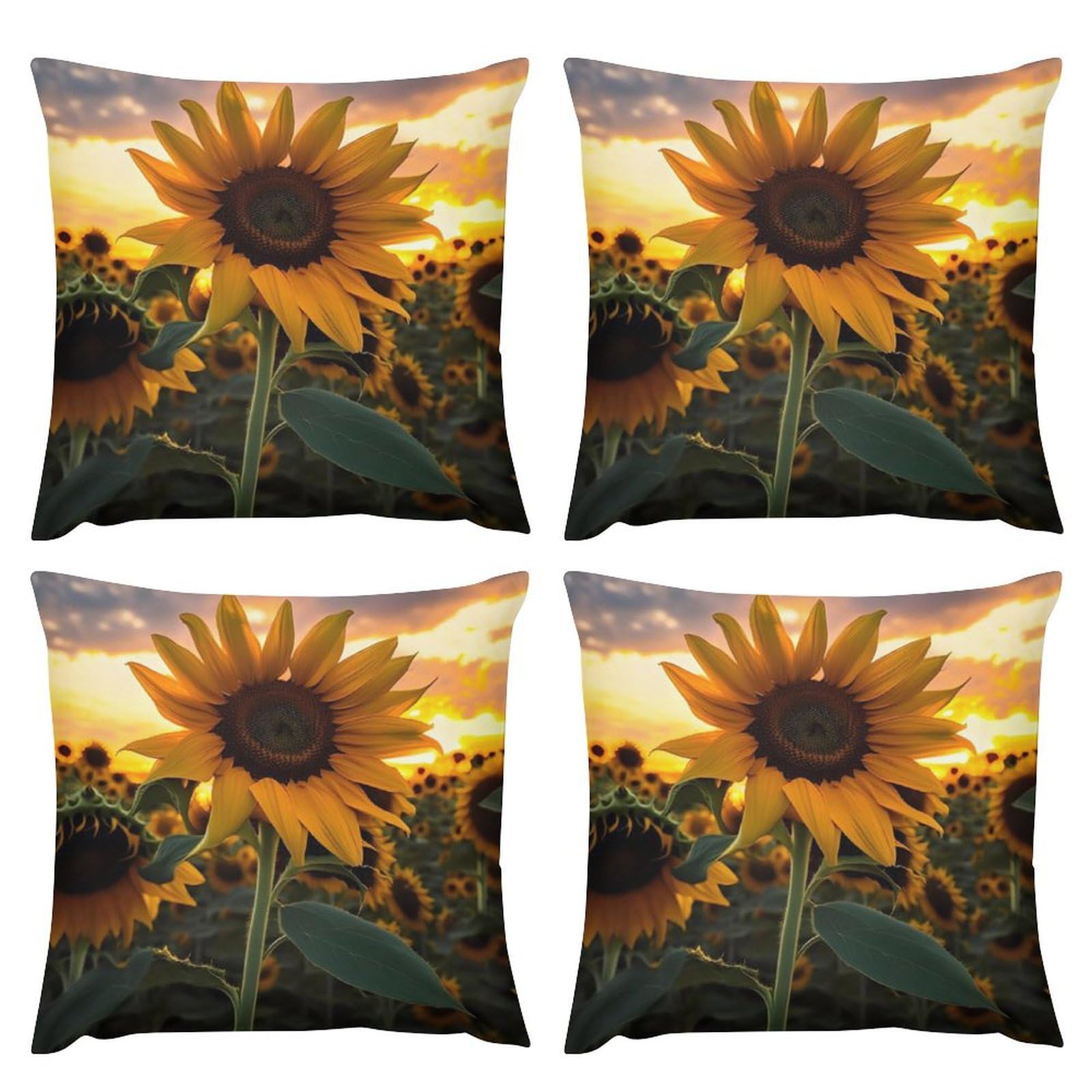 Housse de coussin motif tournesol peluche lot de 4 salon